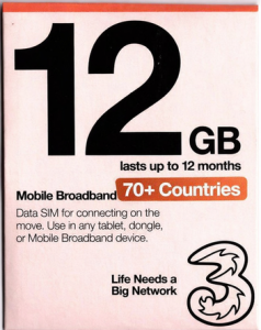 Three UK Data SIM 12GB  |  3 UK International Data SIM – Valid up to 12 Months